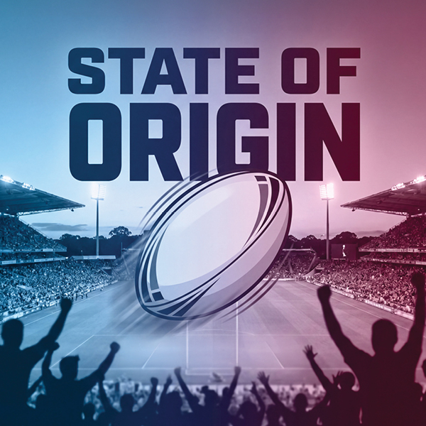 State of Origin image of foot ball and people cheering